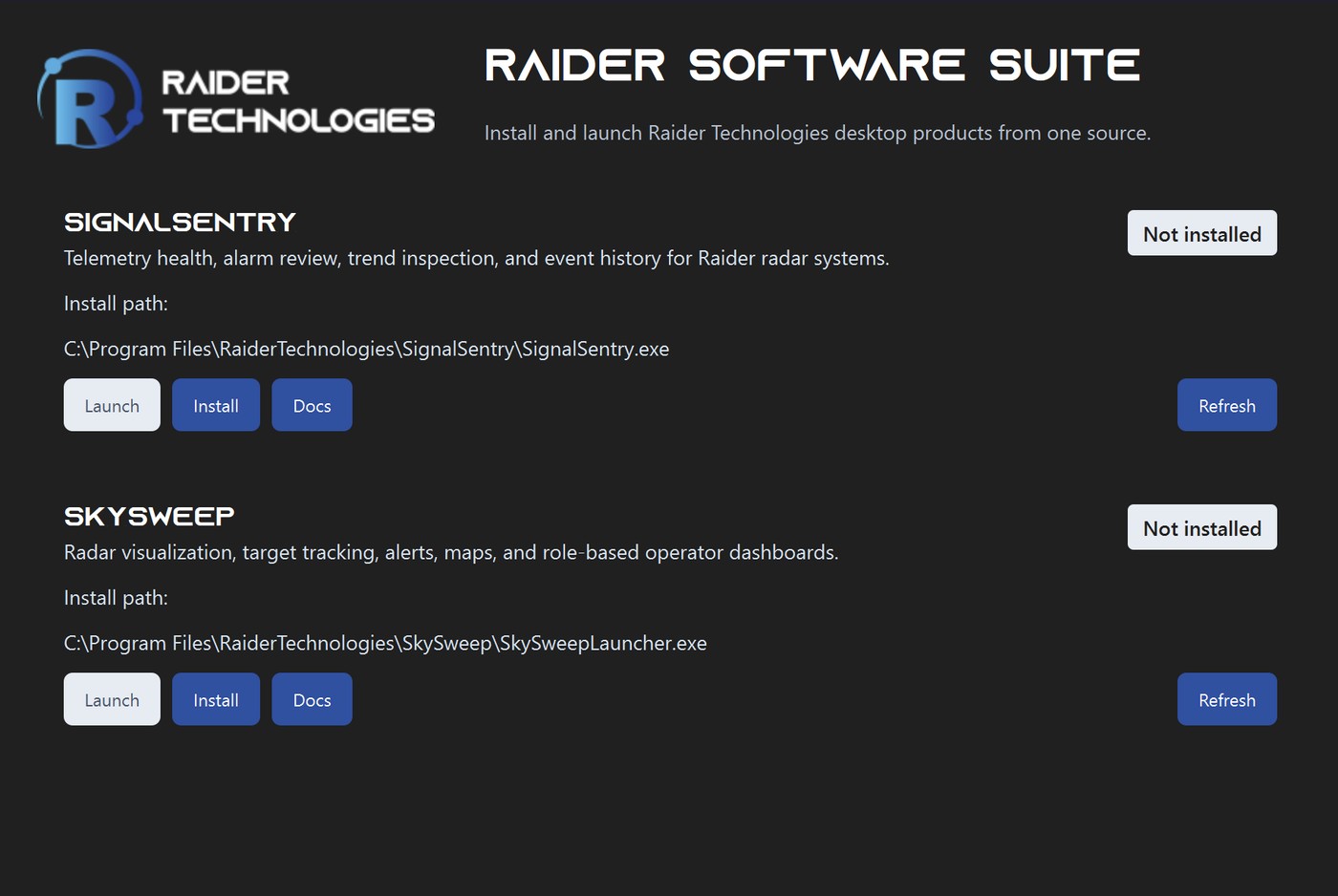 Raider Software Suite launcher - install and launch Raider desktop products from one source